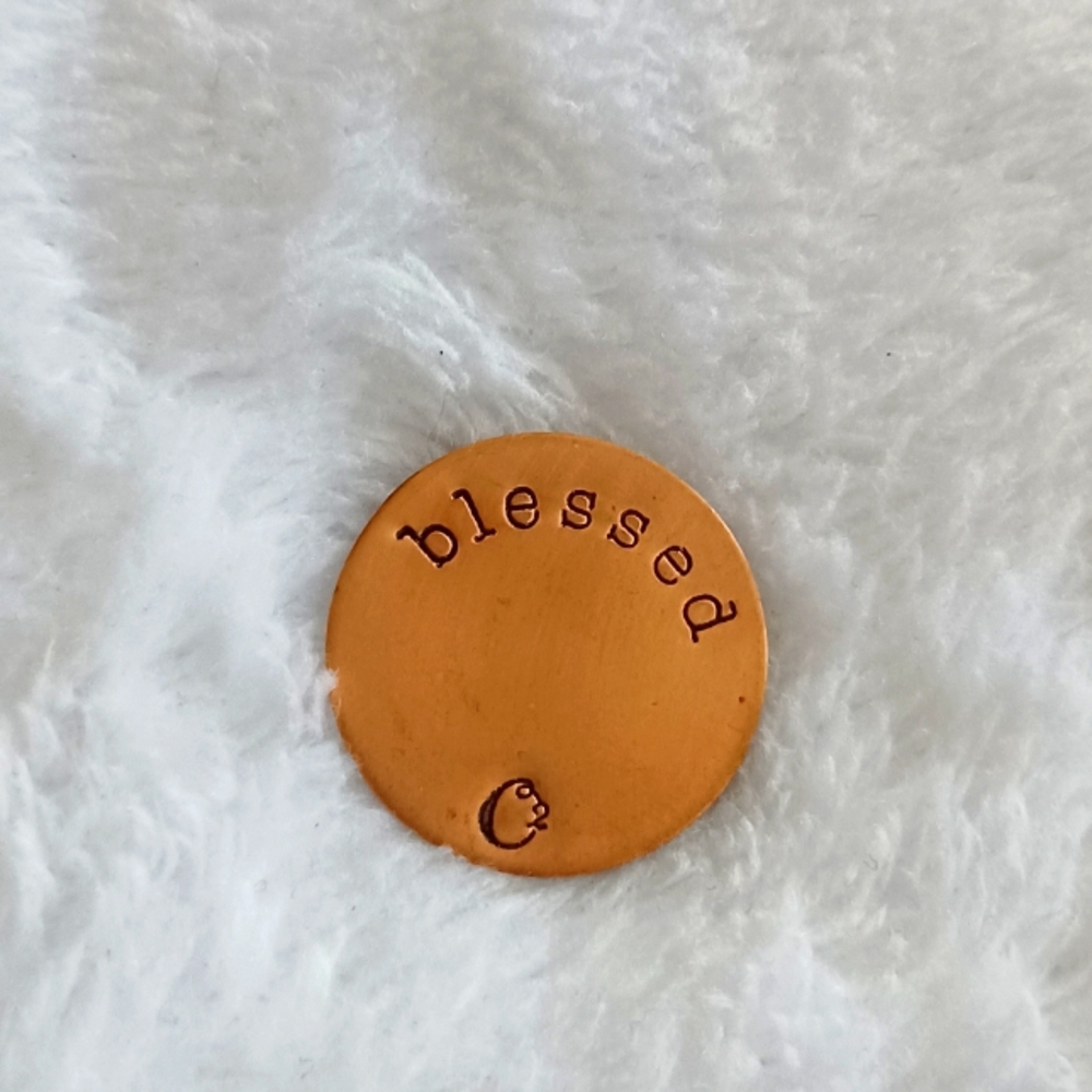 Origami owl stamped gold bronze blessed engraved disc plate circle charm